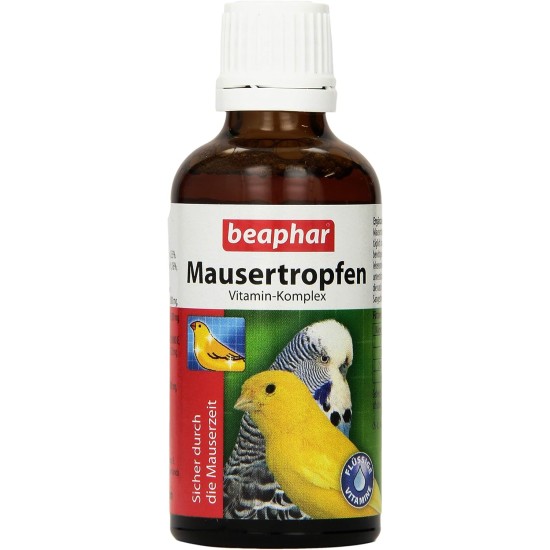 BEAPHAR - Mausertropfen Vitamin-Komplex - Nahrungsergänzungsmittel Für Vögel - Mit Vitamin A, C, D3, E, K, B-Komplex - Unterstützt Natürliche Abwehrkräfte, Fördert Sprech- Und Sangesfreude - 50 ml BEAPHAR - Mausertropfen Vitamin-Komplex - Nahrungsergänzungsmittel Für Vögel - Mit Vitamin A, C, D3, E, K, B-Komplex - Unterstützt Natürliche Abwehrkräfte, Fördert Sprech- Und Sangesfreude - 50 ml