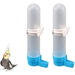 Pack of 2 Automatic Bird Baths for Parrots Budgies Parakeets Cockatiels Bird Cage Baths Hanging Water Bottle with 120 ml Capacity White (Blue)