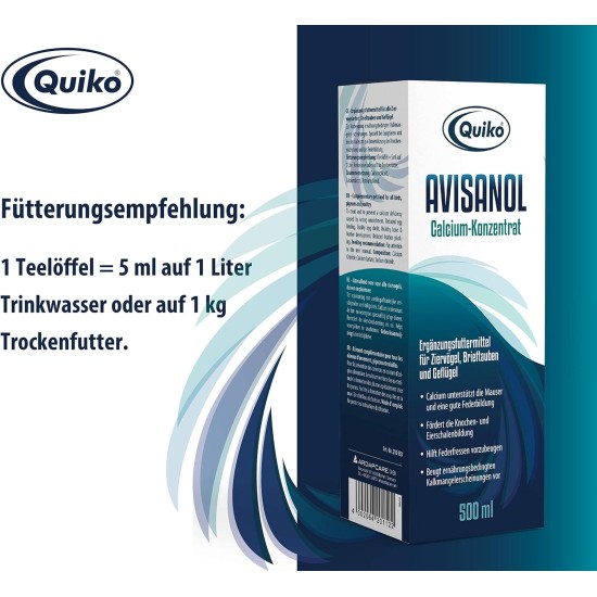 Quiko Avisanol Calcium-Konzentrat 1.000ml - Unterstützt den täglichen Kalkbedarf bei Ziervögeln Quiko Avisanol Calcium-Konzentrat 1.000ml - Unterstützt den täglichen Kalkbedarf bei Ziervögeln