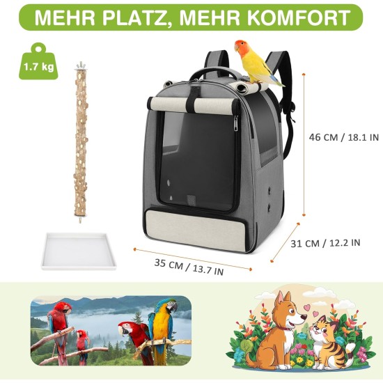 ALLSOPETS Bird Backpack, Lightweight and Breathable, Portable Parrot Carrier for Small Animals, with Stand, Adjustable Height and Viewing Window, Ideal for Travel (Anthracite Grey) ALLSOPETS Bird Backpack, Lightweight and Breathable, Portable Parrot Carrier for Small Animals, with Stand, Adjustable Height and Viewing Window, Ideal for Travel (Anthracite Grey)