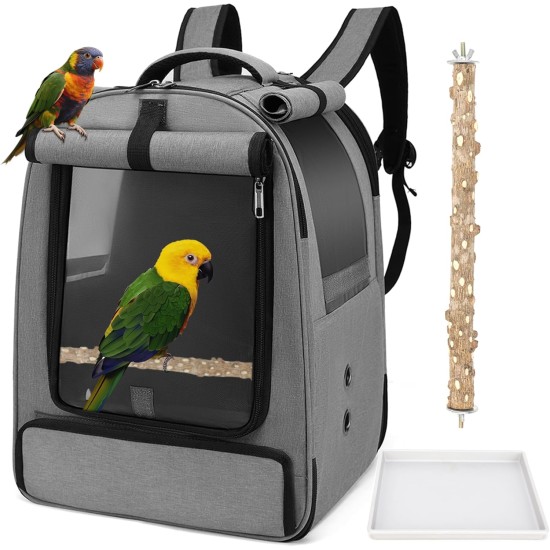 ALLSOPETS Bird Backpack, Lightweight and Breathable, Portable Parrot Carrier for Small Animals, with Stand, Adjustable Height and Viewing Window, Ideal for Travel (Anthracite Grey) ALLSOPETS Bird Backpack, Lightweight and Breathable, Portable Parrot Carrier for Small Animals, with Stand, Adjustable Height and Viewing Window, Ideal for Travel (Anthracite Grey)
