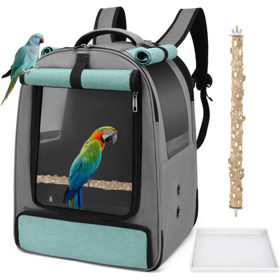 ALLSOPETS Bird Backpack, Lightweight and Breathable, Portable Parrot Carrier for Small Animals, with Stand, Adjustable Height and Viewing Window, Ideal for Travel (Anthracite Grey) ALLSOPETS Bird Backpack, Lightweight and Breathable, Portable Parrot Carrier for Small Animals, with Stand, Adjustable Height and Viewing Window, Ideal for Travel (Anthracite Grey)