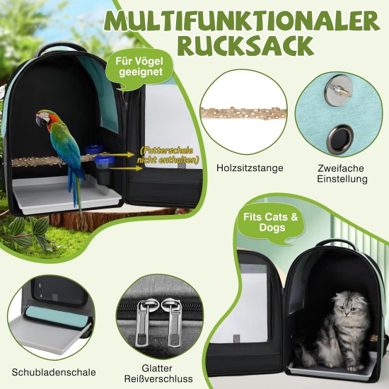 ALLSOPETS Bird Backpack, Lightweight and Breathable, Portable Parrot Carrier for Small Animals, with Stand, Adjustable Height and Viewing Window, Ideal for Travel (Anthracite Grey) ALLSOPETS Bird Backpack, Lightweight and Breathable, Portable Parrot Carrier for Small Animals, with Stand, Adjustable Height and Viewing Window, Ideal for Travel (Anthracite Grey)