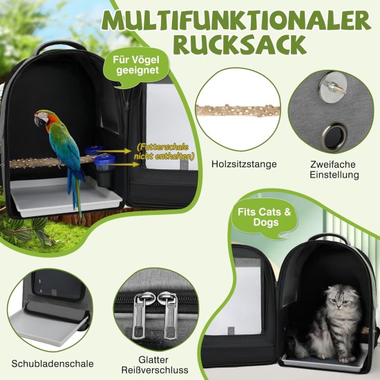 ALLSOPETS Bird Backpack, Lightweight and Breathable, Portable Parrot Carrier for Small Animals, with Stand, Adjustable Height and Viewing Window, Ideal for Travel (Anthracite Grey) ALLSOPETS Bird Backpack, Lightweight and Breathable, Portable Parrot Carrier for Small Animals, with Stand, Adjustable Height and Viewing Window, Ideal for Travel (Anthracite Grey)