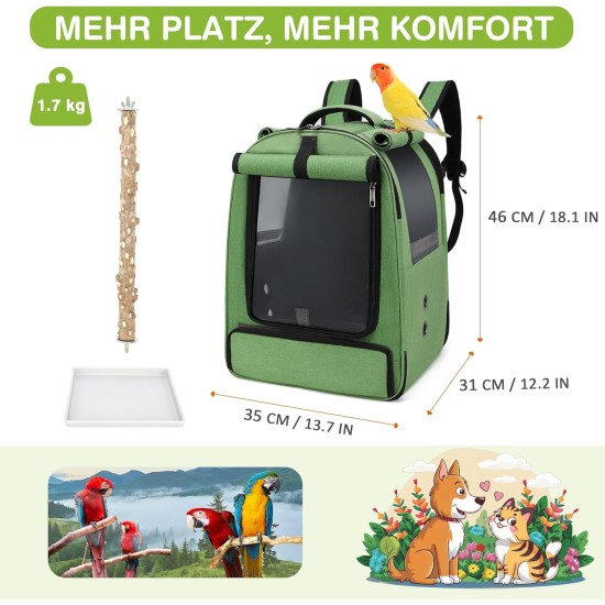 ALLSOPETS Bird Backpack, Lightweight and Breathable, Portable Parrot Carrier for Small Animals, with Stand, Adjustable Height and Viewing Window, Ideal for Travel (Anthracite Grey) ALLSOPETS Bird Backpack, Lightweight and Breathable, Portable Parrot Carrier for Small Animals, with Stand, Adjustable Height and Viewing Window, Ideal for Travel (Anthracite Grey)