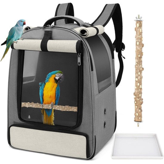 ALLSOPETS Bird Backpack, Lightweight and Breathable, Portable Parrot Carrier for Small Animals, with Stand, Adjustable Height and Viewing Window, Ideal for Travel (Anthracite Grey) ALLSOPETS Bird Backpack, Lightweight and Breathable, Portable Parrot Carrier for Small Animals, with Stand, Adjustable Height and Viewing Window, Ideal for Travel (Anthracite Grey)