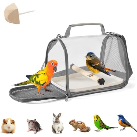 Bird Carrier Bag, Travel Carry Bag, Fully Transparent, 19.5 x 26 x 19 cm, Portable Bird Carrier with Plastic Shell, Wooden Pole, Travel Cage for Small Pets, 1 Molar Stone Bird Carrier Bag, Travel Carry Bag, Fully Transparent, 19.5 x 26 x 19 cm, Portable Bird Carrier with Plastic Shell, Wooden Pole, Travel Cage for Small Pets, 1 Molar Stone