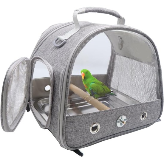 Bird Carrier Bag with Stand Pole and Stainless Steel Tray, Breathable Foldable Small Bird Travel Bag for Parrots, Parakeets, Small Animals for Travel, Hiking, Camping (Grey) Bird Carrier Bag with Stand Pole and Stainless Steel Tray, Breathable Foldable Small Bird Travel Bag for Parrots, Parakeets, Small Animals for Travel, Hiking, Camping (Grey)