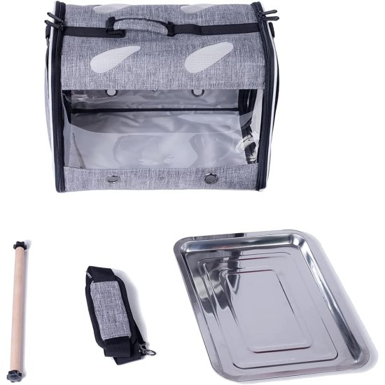 Bird Carrier for Travel, Transparent Bird Box with Metal Tray and Standing Pole for Parakeets, Parrots, Budgies, Cockatiels (Grey) Bird Carrier for Travel, Transparent Bird Box with Metal Tray and Standing Pole for Parakeets, Parrots, Budgies, Cockatiels (Grey)