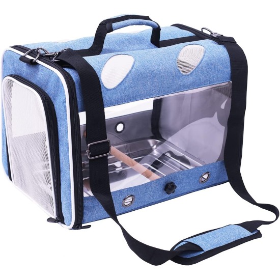 Bird Carrier for Travel, Transparent Bird Box with Metal Tray and Standing Pole for Parakeets, Parrots, Budgies, Cockatiels (Grey) Bird Carrier for Travel, Transparent Bird Box with Metal Tray and Standing Pole for Parakeets, Parrots, Budgies, Cockatiels (Grey)