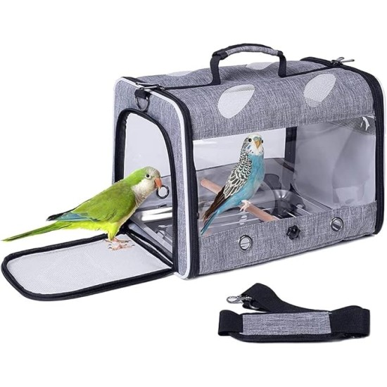 Bird Carrier for Travel, Transparent Bird Box with Metal Tray and Standing Pole for Parakeets, Parrots, Budgies, Cockatiels (Grey) Bird Carrier for Travel, Transparent Bird Box with Metal Tray and Standing Pole for Parakeets, Parrots, Budgies, Cockatiels (Grey)
