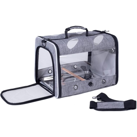 Bird Carrier for Travel, Transparent Bird Box with Metal Tray and Standing Pole for Parakeets, Parrots, Budgies, Cockatiels (Grey) Bird Carrier for Travel, Transparent Bird Box with Metal Tray and Standing Pole for Parakeets, Parrots, Budgies, Cockatiels (Grey)