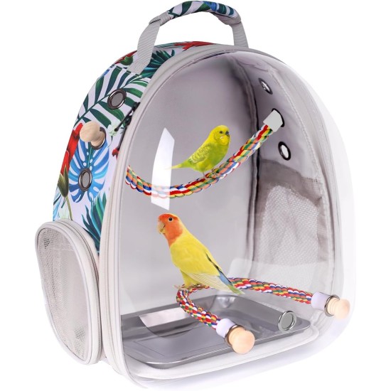 Bird Carrier for Travel, Transparent Bird Box with Metal Tray and Standing Pole for Parakeets, Parrots, Budgies, Cockatiels (Grey) Bird Carrier for Travel, Transparent Bird Box with Metal Tray and Standing Pole for Parakeets, Parrots, Budgies, Cockatiels (Grey)