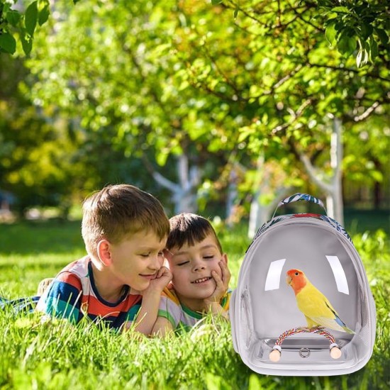 Bird Carrier for Travel, Transparent Bird Box with Metal Tray and Standing Pole for Parakeets, Parrots, Budgies, Cockatiels (Grey) Bird Carrier for Travel, Transparent Bird Box with Metal Tray and Standing Pole for Parakeets, Parrots, Budgies, Cockatiels (Grey)