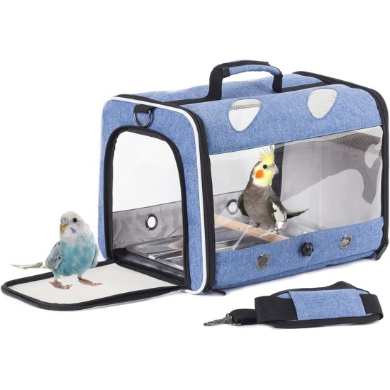 Bird Carrier for Travel, Transparent Bird Box with Metal Tray and Standing Pole for Parakeets, Parrots, Budgies, Cockatiels (Grey) Bird Carrier for Travel, Transparent Bird Box with Metal Tray and Standing Pole for Parakeets, Parrots, Budgies, Cockatiels (Grey)