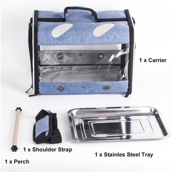 Bird Carrier for Travel, Transparent Bird Box with Metal Tray and Standing Pole for Parakeets, Parrots, Budgies, Cockatiels (Grey) Bird Carrier for Travel, Transparent Bird Box with Metal Tray and Standing Pole for Parakeets, Parrots, Budgies, Cockatiels (Grey)
