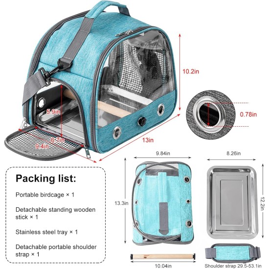 Bird Carry Bag with Standing Bar and Stainless Steel Tray, Portable Bird Cage, Pet Travel Bag for Parrots, Backpack for Birds with Wooden Stick, Small Pet Carry Bag, Bird Transport Box (Blue) Bird Carry Bag with Standing Bar and Stainless Steel Tray, Portable Bird Cage, Pet Travel Bag for Parrots, Backpack for Birds with Wooden Stick, Small Pet Carry Bag, Bird Transport Box (Blue)
