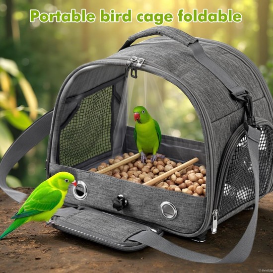 Bird Carry Bag with Standing Bar and Stainless Steel Tray, Portable Bird Cage, Pet Travel Bag for Parrots, Backpack for Birds with Wooden Stick, Small Pet Carry Bag, Bird Transport Box (Blue) Bird Carry Bag with Standing Bar and Stainless Steel Tray, Portable Bird Cage, Pet Travel Bag for Parrots, Backpack for Birds with Wooden Stick, Small Pet Carry Bag, Bird Transport Box (Blue)