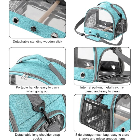 Bird Carry Bag with Standing Bar and Stainless Steel Tray, Portable Bird Cage, Pet Travel Bag for Parrots, Backpack for Birds with Wooden Stick, Small Pet Carry Bag, Bird Transport Box (Blue) Bird Carry Bag with Standing Bar and Stainless Steel Tray, Portable Bird Cage, Pet Travel Bag for Parrots, Backpack for Birds with Wooden Stick, Small Pet Carry Bag, Bird Transport Box (Blue)
