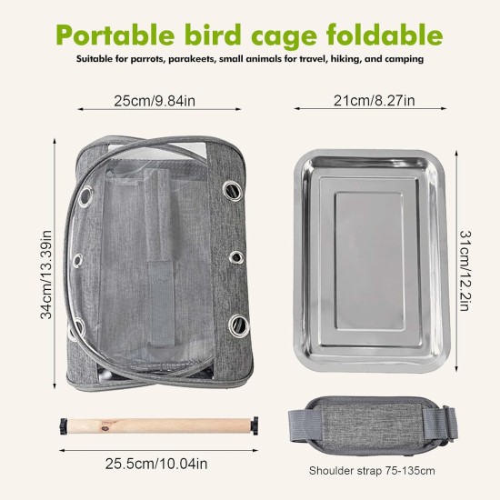 Bird Carry Bag with Standing Bar and Stainless Steel Tray, Portable Bird Cage, Pet Travel Bag for Parrots, Backpack for Birds with Wooden Stick, Small Pet Carry Bag, Bird Transport Box (Blue) Bird Carry Bag with Standing Bar and Stainless Steel Tray, Portable Bird Cage, Pet Travel Bag for Parrots, Backpack for Birds with Wooden Stick, Small Pet Carry Bag, Bird Transport Box (Blue)