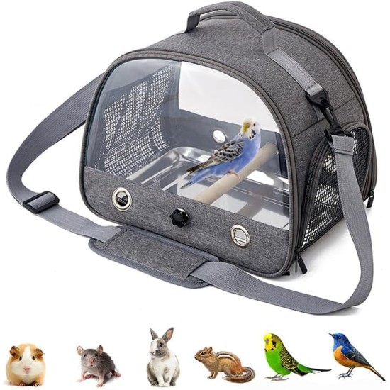 Bird Travel Carrier with Stainless Steel Tray, Lightweight, Breathable Parrot Cage with Removable Wooden Stand and Long Shoulder Strap, Bird Cages for Parakeets, Budgies, Grey Bird Travel Carrier with Stainless Steel Tray, Lightweight, Breathable Parrot Cage with Removable Wooden Stand and Long Shoulder Strap, Bird Cages for Parakeets, Budgies, Grey
