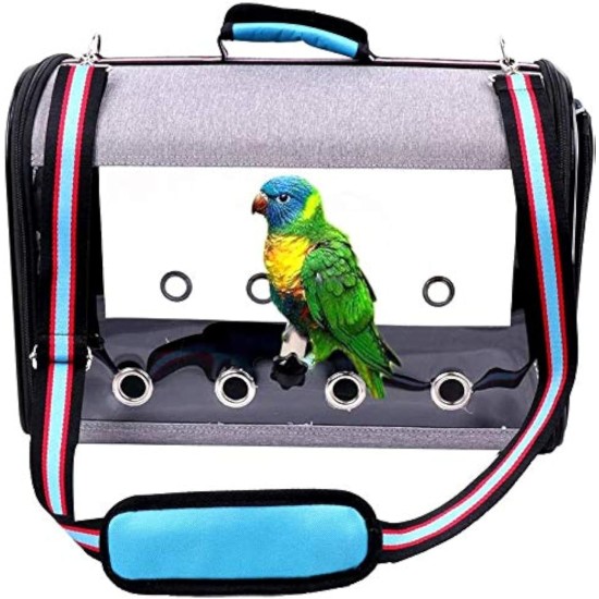 IDAS Bird Travel Cage, Lightweight Transparent Bird Travel Carrier, Transparent Parrot Travel Cage Made of PVC, Breathable Pet Birds Bag Backpack with Shoulder Strap and Wooden Stick Stand (Blue) IDAS Bird Travel Cage, Lightweight Transparent Bird Travel Carrier, Transparent Parrot Travel Cage Made of PVC, Breathable Pet Birds Bag Backpack with Shoulder Strap and Wooden Stick Stand (Blue)
