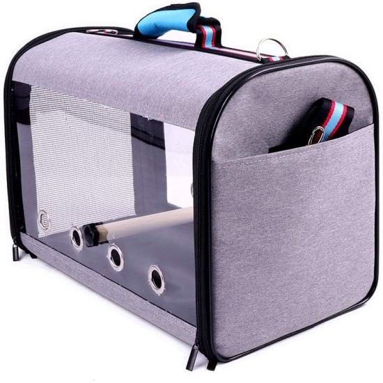 IDAS Bird Travel Cage, Lightweight Transparent Bird Travel Carrier, Transparent Parrot Travel Cage Made of PVC, Breathable Pet Birds Bag Backpack with Shoulder Strap and Wooden Stick Stand (Blue) IDAS Bird Travel Cage, Lightweight Transparent Bird Travel Carrier, Transparent Parrot Travel Cage Made of PVC, Breathable Pet Birds Bag Backpack with Shoulder Strap and Wooden Stick Stand (Blue)