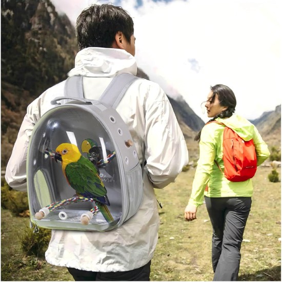 PETCUTE Multifunctional Backpack for Birds with Wooden Stick, Lightweight Carrier Bird Transport Bag, Parrots Travel Backpack with Stainless Steel Tray and Stand, Bird Transport Box - Blue PETCUTE Multifunctional Backpack for Birds with Wooden Stick, Lightweight Carrier Bird Transport Bag, Parrots Travel Backpack with Stainless Steel Tray and Stand, Bird Transport Box - Blue