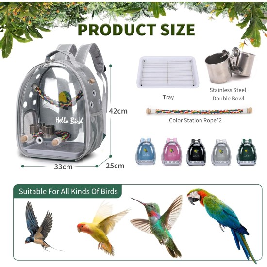 PETCUTE Multifunctional Backpack for Birds with Wooden Stick, Lightweight Carrier Bird Transport Bag, Parrots Travel Backpack with Stainless Steel Tray and Stand, Bird Transport Box - Blue PETCUTE Multifunctional Backpack for Birds with Wooden Stick, Lightweight Carrier Bird Transport Bag, Parrots Travel Backpack with Stainless Steel Tray and Stand, Bird Transport Box - Blue