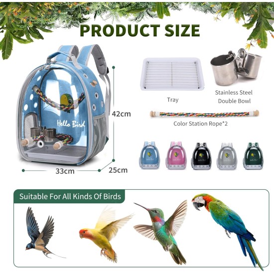PETCUTE Multifunctional Backpack for Birds with Wooden Stick, Lightweight Carrier Bird Transport Bag, Parrots Travel Backpack with Stainless Steel Tray and Stand, Bird Transport Box - Blue PETCUTE Multifunctional Backpack for Birds with Wooden Stick, Lightweight Carrier Bird Transport Bag, Parrots Travel Backpack with Stainless Steel Tray and Stand, Bird Transport Box - Blue