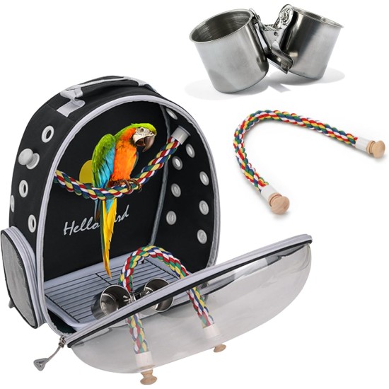 PETCUTE Multifunctional Backpack for Birds with Wooden Stick, Lightweight Carrier Bird Transport Bag, Parrots Travel Backpack with Stainless Steel Tray and Stand, Bird Transport Box - Blue PETCUTE Multifunctional Backpack for Birds with Wooden Stick, Lightweight Carrier Bird Transport Bag, Parrots Travel Backpack with Stainless Steel Tray and Stand, Bird Transport Box - Blue