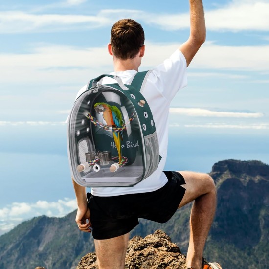 PETCUTE Multifunctional Backpack for Birds with Wooden Stick, Lightweight Carrier Bird Transport Bag, Parrots Travel Backpack with Stainless Steel Tray and Stand, Bird Transport Box - Blue PETCUTE Multifunctional Backpack for Birds with Wooden Stick, Lightweight Carrier Bird Transport Bag, Parrots Travel Backpack with Stainless Steel Tray and Stand, Bird Transport Box - Blue