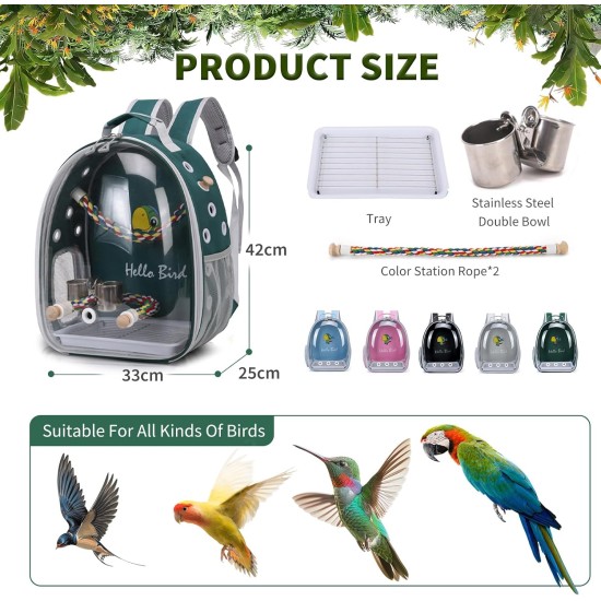PETCUTE Multifunctional Backpack for Birds with Wooden Stick, Lightweight Carrier Bird Transport Bag, Parrots Travel Backpack with Stainless Steel Tray and Stand, Bird Transport Box - Blue PETCUTE Multifunctional Backpack for Birds with Wooden Stick, Lightweight Carrier Bird Transport Bag, Parrots Travel Backpack with Stainless Steel Tray and Stand, Bird Transport Box - Blue