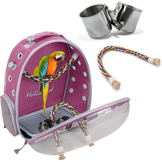 PETCUTE Multifunctional Backpack for Birds with Wooden Stick, Lightweight Carrier Bird Transport Bag, Parrots Travel Backpack with Stainless Steel Tray and Stand, Bird Transport Box - Blue PETCUTE Multifunctional Backpack for Birds with Wooden Stick, Lightweight Carrier Bird Transport Bag, Parrots Travel Backpack with Stainless Steel Tray and Stand, Bird Transport Box - Blue