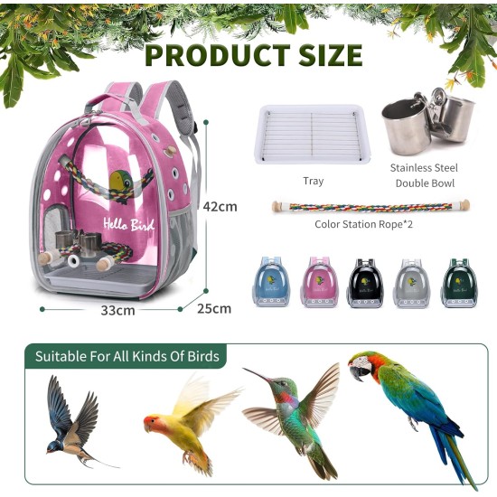 PETCUTE Multifunctional Backpack for Birds with Wooden Stick, Lightweight Carrier Bird Transport Bag, Parrots Travel Backpack with Stainless Steel Tray and Stand, Bird Transport Box - Blue PETCUTE Multifunctional Backpack for Birds with Wooden Stick, Lightweight Carrier Bird Transport Bag, Parrots Travel Backpack with Stainless Steel Tray and Stand, Bird Transport Box - Blue