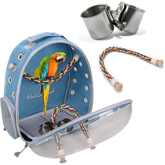 PETCUTE Multifunctional Backpack for Birds with Wooden Stick, Lightweight Carrier Bird Transport Bag, Parrots Travel Backpack with Stainless Steel Tray and Stand, Bird Transport Box - Blue PETCUTE Multifunctional Backpack for Birds with Wooden Stick, Lightweight Carrier Bird Transport Bag, Parrots Travel Backpack with Stainless Steel Tray and Stand, Bird Transport Box - Blue