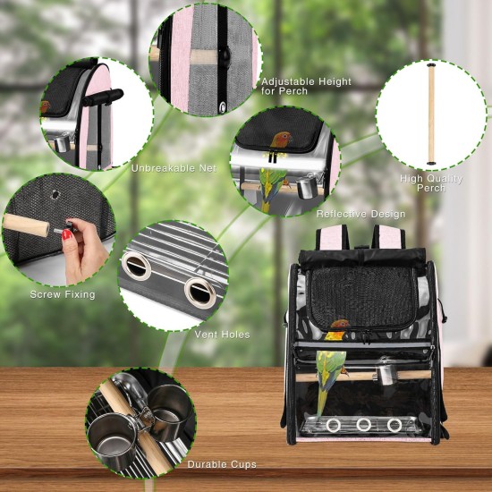 SUERTREE Bird Carrier Bag with Indestructible Stainless Steel Mesh, Bird Travel Cage with Stand, Easy Clean Backpack for Parrot, Portable Bird Travel Bag, Pet Breathable Travel Cage, Pink SUERTREE Bird Carrier Bag with Indestructible Stainless Steel Mesh, Bird Travel Cage with Stand, Easy Clean Backpack for Parrot, Portable Bird Travel Bag, Pet Breathable Travel Cage, Pink