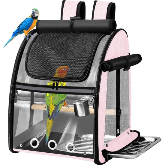 SUERTREE Bird Carrier Bag with Indestructible Stainless Steel Mesh, Bird Travel Cage with Stand, Easy Clean Backpack for Parrot, Portable Bird Travel Bag, Pet Breathable Travel Cage, Pink SUERTREE Bird Carrier Bag with Indestructible Stainless Steel Mesh, Bird Travel Cage with Stand, Easy Clean Backpack for Parrot, Portable Bird Travel Bag, Pet Breathable Travel Cage, Pink