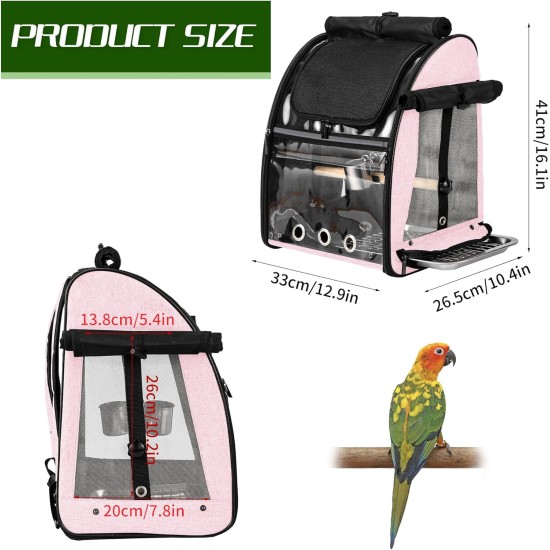 SUERTREE Bird Carrier Bag with Indestructible Stainless Steel Mesh, Bird Travel Cage with Stand, Easy Clean Backpack for Parrot, Portable Bird Travel Bag, Pet Breathable Travel Cage, Pink SUERTREE Bird Carrier Bag with Indestructible Stainless Steel Mesh, Bird Travel Cage with Stand, Easy Clean Backpack for Parrot, Portable Bird Travel Bag, Pet Breathable Travel Cage, Pink
