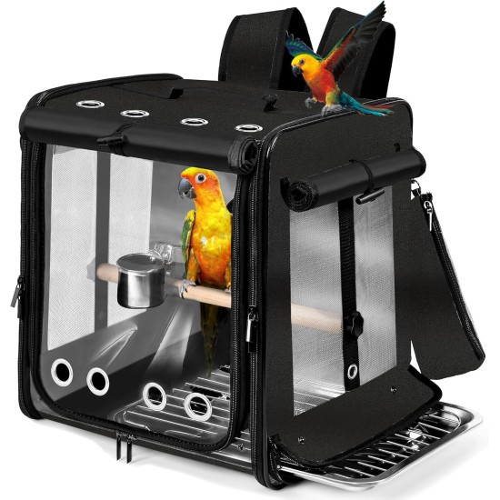 Suertree Bird Carrier with Safety Belt for Car Travel, Bird Backpack Carrier with Indestructible Stainless Steel Mesh, Large Bird Carrier Travel Cage, Grey Suertree Bird Carrier with Safety Belt for Car Travel, Bird Backpack Carrier with Indestructible Stainless Steel Mesh, Large Bird Carrier Travel Cage, Grey
