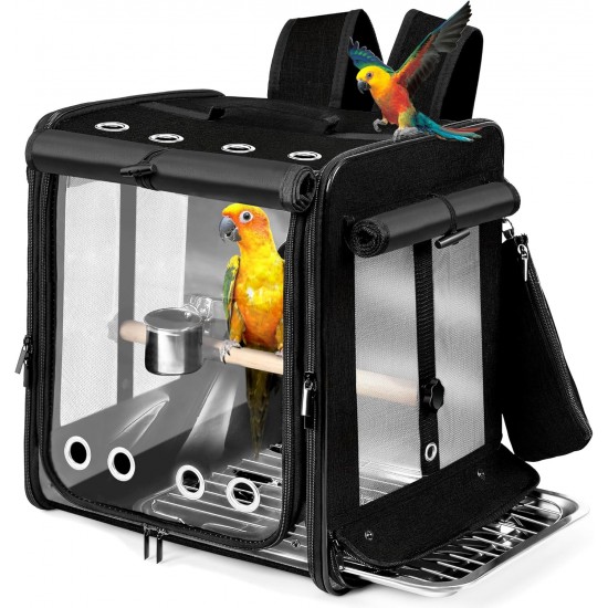 Suertree Bird Carrier with Safety Belt for Car Travel Bird Backpack Carrier with Indestructible Stainless Steel Mesh Large Bird Carrier Travel Cage Black Suertree Bird Carrier with Safety Belt for Car Travel Bird Backpack Carrier with Indestructible Stainless Steel Mesh Large Bird Carrier Travel Cage Black