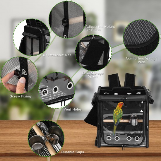Suertree Bird Carrier with Safety Belt for Car Travel Bird Backpack Carrier with Indestructible Stainless Steel Mesh Large Bird Carrier Travel Cage Black Suertree Bird Carrier with Safety Belt for Car Travel Bird Backpack Carrier with Indestructible Stainless Steel Mesh Large Bird Carrier Travel Cage Black