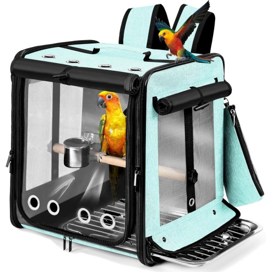 Suertree Bird Carrier with Seat Belt for Car Travel Bird Backpack Carrier with Indestructible Stainless Steel Mesh Large Bird Carrier Travel Cage Green Suertree Bird Carrier with Seat Belt for Car Travel Bird Backpack Carrier with Indestructible Stainless Steel Mesh Large Bird Carrier Travel Cage Green