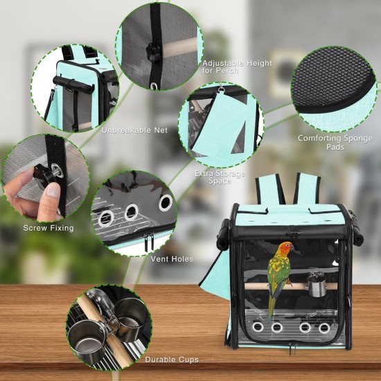 Suertree Bird Carrier with Seat Belt for Car Travel Bird Backpack Carrier with Indestructible Stainless Steel Mesh Large Bird Carrier Travel Cage Green Suertree Bird Carrier with Seat Belt for Car Travel Bird Backpack Carrier with Indestructible Stainless Steel Mesh Large Bird Carrier Travel Cage Green