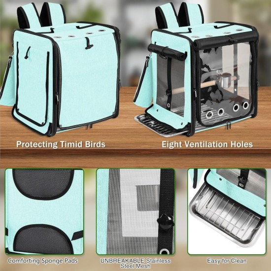 Suertree Bird Carrier with Seat Belt for Car Travel Bird Backpack Carrier with Indestructible Stainless Steel Mesh Large Bird Carrier Travel Cage Green Suertree Bird Carrier with Seat Belt for Car Travel Bird Backpack Carrier with Indestructible Stainless Steel Mesh Large Bird Carrier Travel Cage Green