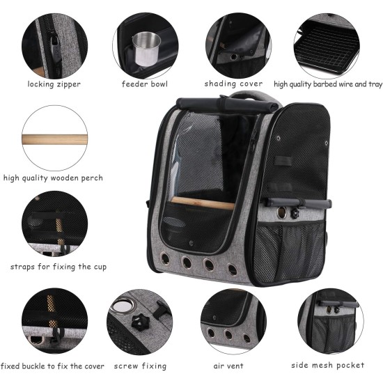 X-ZONE PET Bird Travel Bag Portable Pet Bird Parrot Backpack Transparent Breathable Travel Bag Lightweight Bird Bag with Stainless Steel Bowl X-ZONE PET Bird Travel Bag Portable Pet Bird Parrot Backpack Transparent Breathable Travel Bag Lightweight Bird Bag with Stainless Steel Bowl