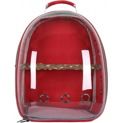 Zerodis Pet Parrot Carrier Bird Travel Bag Backpack Space Capsule Transparent Backpack Breathable Parrot for Hiking (Red)