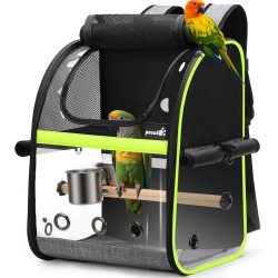 pecute Backpack for Birds with Wooden Stick, Lightweight Carrier Bird Transport Bag, Waterproof Parrots Travel Backpack with Stainless Steel Tray and Stand, Transport Box Bird, 34 x 28 x 43 cm