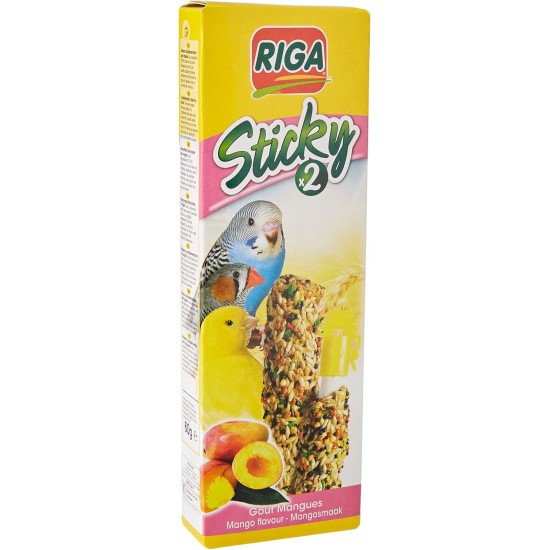 Riga - Sticky for All Birds - Baked Sticks - Mix of Grains, Grains and Mango - Box of 2 Sticky Sticks, 60 g (Pack of 1) Riga - Sticky for All Birds - Baked Sticks - Mix of Grains, Grains and Mango - Box of 2 Sticky Sticks, 60 g (Pack of 1)