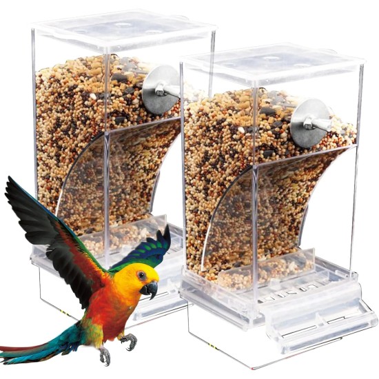 2 x Transparent Bird Feeder, Bird Feeder, Parakeet Cage Feeder, Automatic Bird Feeder for Birds for Budgies, Canaries, Cockatiels, Finches 2 x Transparent Bird Feeder, Bird Feeder, Parakeet Cage Feeder, Automatic Bird Feeder for Birds for Budgies, Canaries, Cockatiels, Finches